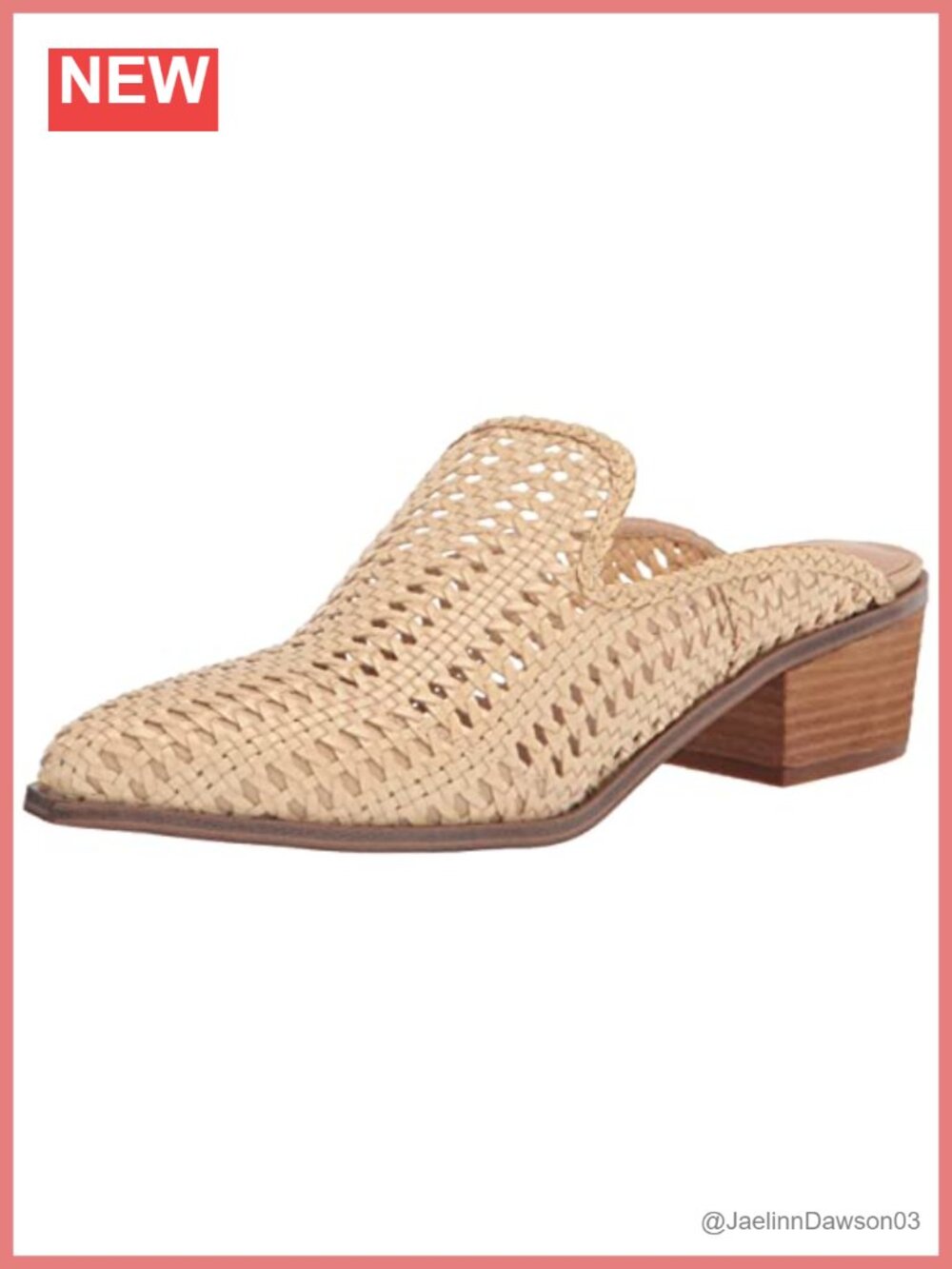 Woven Leather Mules Pointed Toe Stacked Heel Slip-On